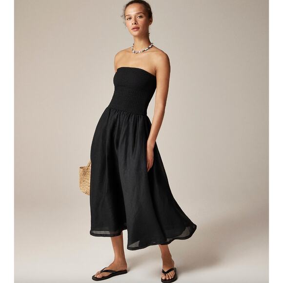 J. Crew Dresses & Skirts - NEW J.Crew Strapless Mixy Dress Smocked A Line Minimalist Ramie Black XXS